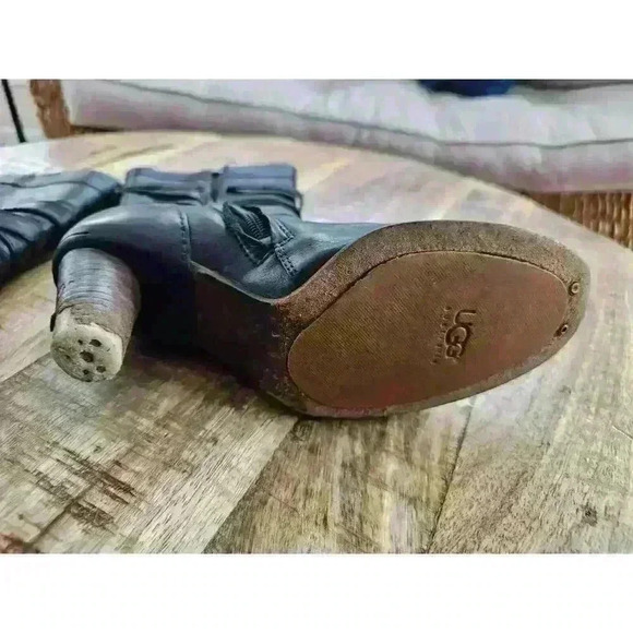 UGG Caroline High Heel Black Leather Side Zip Winter Boots Womens Size 6 - Picture 5 of 16